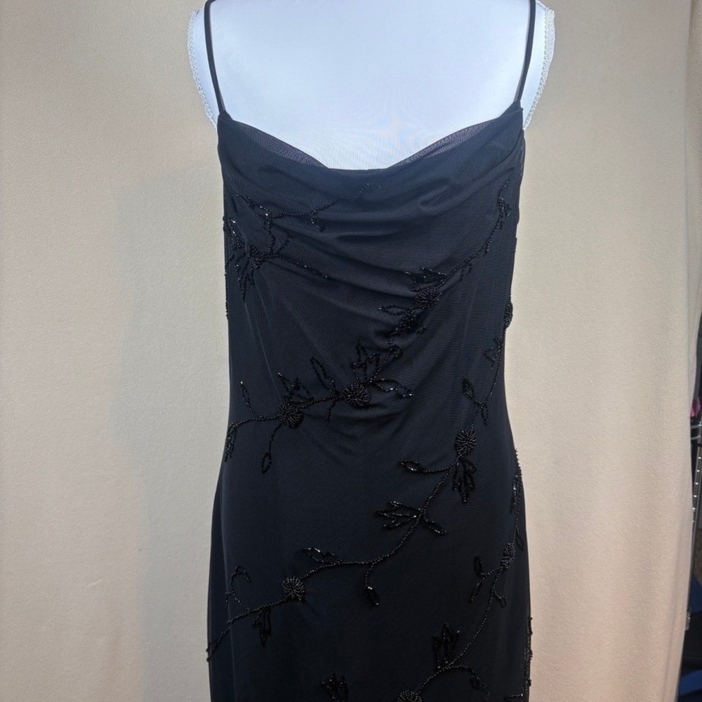Vtg Y2K Cache Fairy Grunge Beaded Jumpsuit 12 Blk Asymmetric Overlay Formal FLAW
